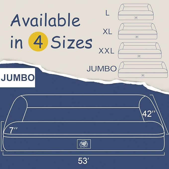 Orthopedic Washable Large Dog Bed: Jumbo Dog Bed Bolster Waterproof