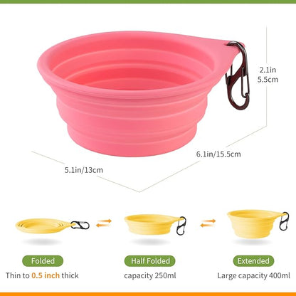 Dog Bowl Travel Collapsible Bowls 2 Pack, Portable Foldable Cats Dogs Water Dish Puppy Bowl (Pink1775 + Yellow1205)