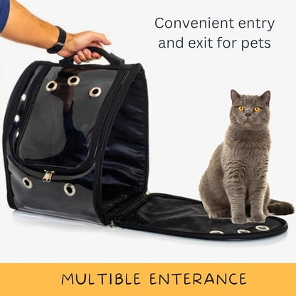 Backpack Carrier Bubble Carrying Bag for Small Medium Large Cats Dogs Space Capsule Pet Carrier for Hiking, Travel, Airline Approved (Black)