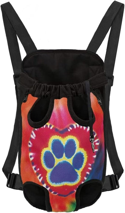 Colorful Paw Print Dog Cat Puppy Carrier Backpack,Durable Puppies Chest Holder Shoulder Sling Bag for Traveling Shopping Hiking,Hands-Free,L