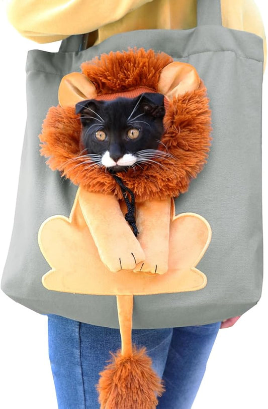 Pet Canvas Shoulder Bag Cat Carrier Portable Chest Cat Bag Outdoor Dog Tote Bag Travel Handbag for Small Cat Dog Animal Supplies (Dark Gray, Medium)