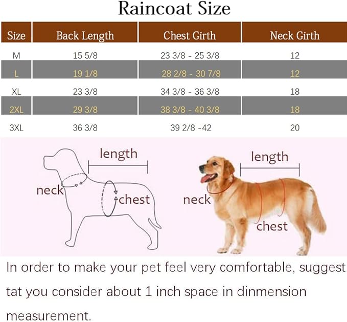 NACOCO Large Dog Raincoat Adjustable Pet Water Proof Clothes Lightweight Rain Jacket Poncho Hoodies with Strip Reflective (L