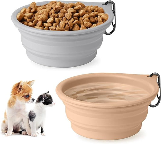 Dog Bowl Pet Travel Collapsible Bowls 2 Pack, Portable Foldable Cats Dogs Water Dish Puppy Bowl for Walking Parking Traveling, Silicone One-Piece Molded Rim No Fall Off or Crack BPA Free