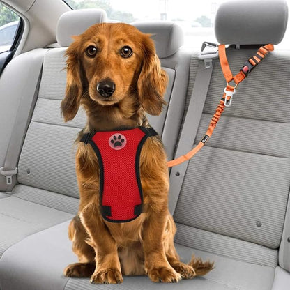 Lukovee Dog Car Seat Belt, 2 Pack Headrest Restraint Seatbelt, Adjustable Pet Safety Leads with Reflective Elastic Bungee for Dog Harness Collar Travel Daily Use (Orange,Headrest + Clip)