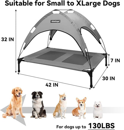 Elevated Dog Bed with Removable Canopy Shade Tent Raised Cooling Pet Cots Bed for Large Medium Dogs Heavy Duty Dog Bed for Indoor & Outdoor Use (Grey 41.7"L x 29.5"W x 33.5"Th)
