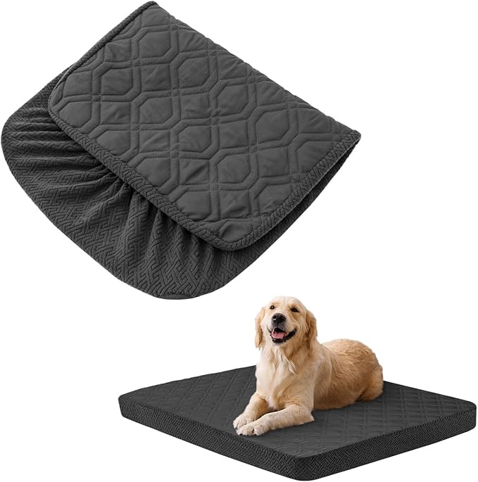 Dog Bed Covers Replacement Washable - Waterproof Dog Bed Covers Quilted, Water Absorbable Pet Puppy Bed Cover for Dog Cat, Cover Only 53Lx40Wx6H Inches Darkgrey