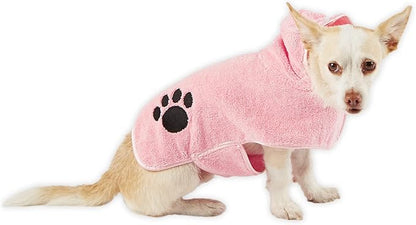 Bone Dry Pet Robe Collection, Embroidered Absorbent Microfiber Bath Robe with Adjustable Closure, for Dogs & Cats, X-Small, Pink