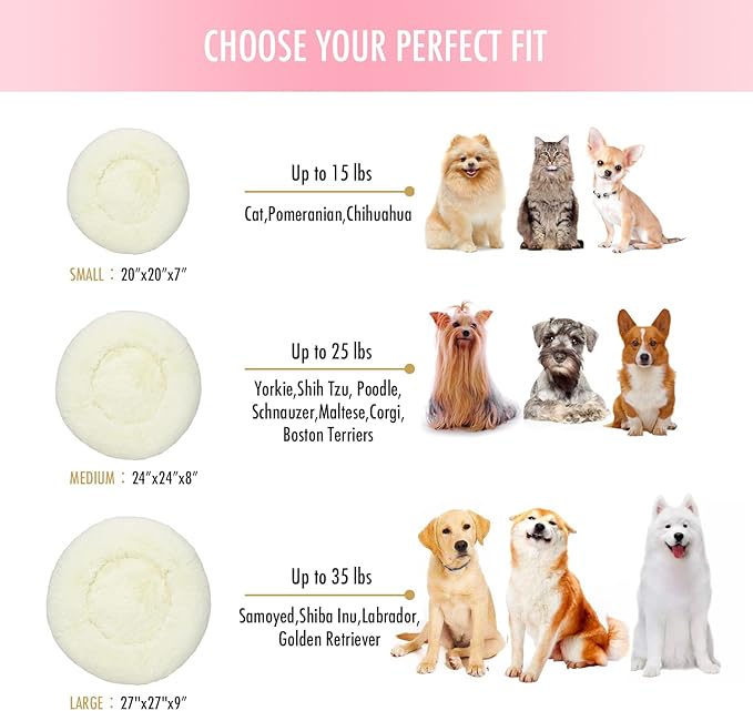 Anti Anxiety Round Fluffy Plush Faux Fur Warm Washable Dog Bed & Cat Bed Sleep（20"/24"/27''） (27",