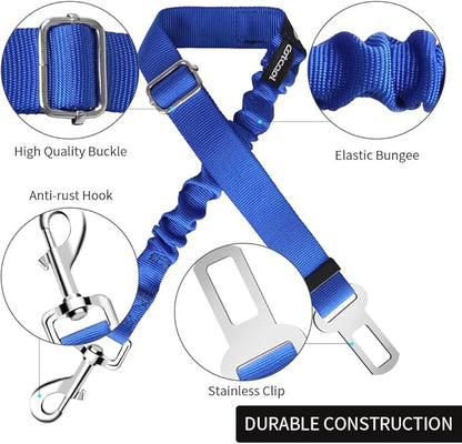 Dog seat Belt 2 Pack Adjustable Elastic Durable Nylon Pet Dog Car Seat Belt Pet Puppy Safety Leash Leads Car Vehicle Seatbelt for Dogs,Cats and Pets (Blue)