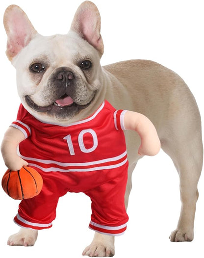 DELIFUR Dog Basketball Player Costume - Pet Halloween Costume Adjustable Funny Dress Up Sports Outfit Cosplay Clothes for Small Medium Dog Red (Medium)