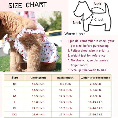 ANIAC Strawberry Dog Dress for Small Medium Dog Cotton Puppy Clothes Girl Dog Princess Dress Sleeveless Cat Outfit Bow Summer Pet Clothing (Strawberry
