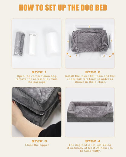 Orthopedic Dog Bed Medium Size Dog Waterproof Dog Beds with Sides Non-Slip Bottom Dog Couch Bed with Washable Removable Cover 35x22inch