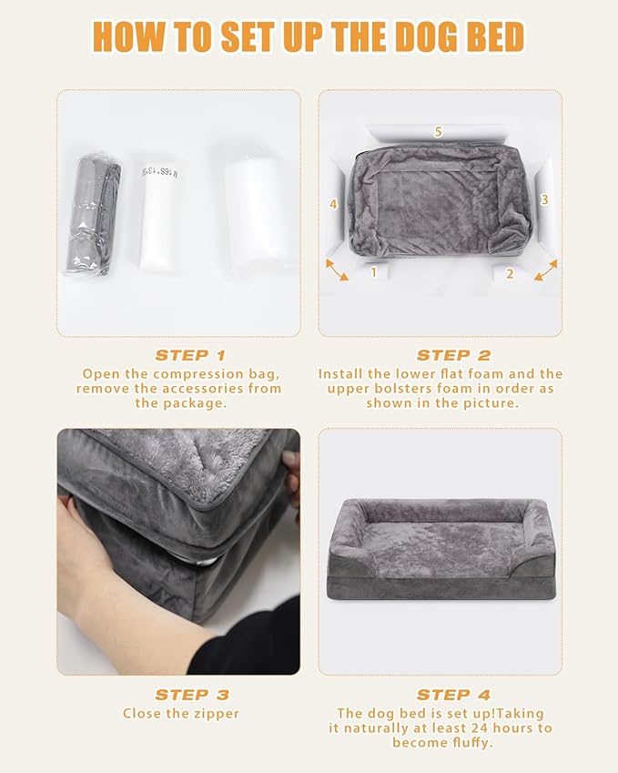 Orthopedic Dog Beds for Small Dogs Waterproof Dog Beds with Sides Non-Slip Bottom Dog Couch Bed with Washable Removable Cover 29x18 Inch