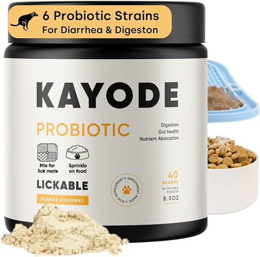 Kayode Lickable Probiotics for Dogs - Strong Dog Digestive Aid & Dog Diarrhea Relief. for Dog Lick Mats Or As Food Topper. Tasty Banana Coconut Flavor. 7 Dog Probiotic Strains.