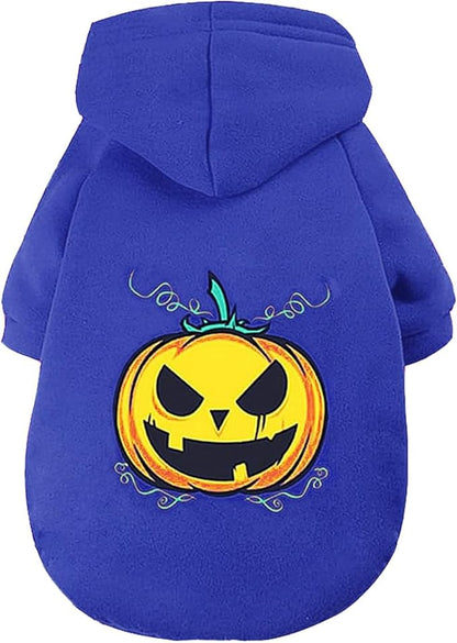 Dog Hoodies Dog Sweater Cat Halloween Hoodies Pet Pumpkin Clothes Dog Fleece Hooded Sweatshirt Puppy Apparel Blue Large