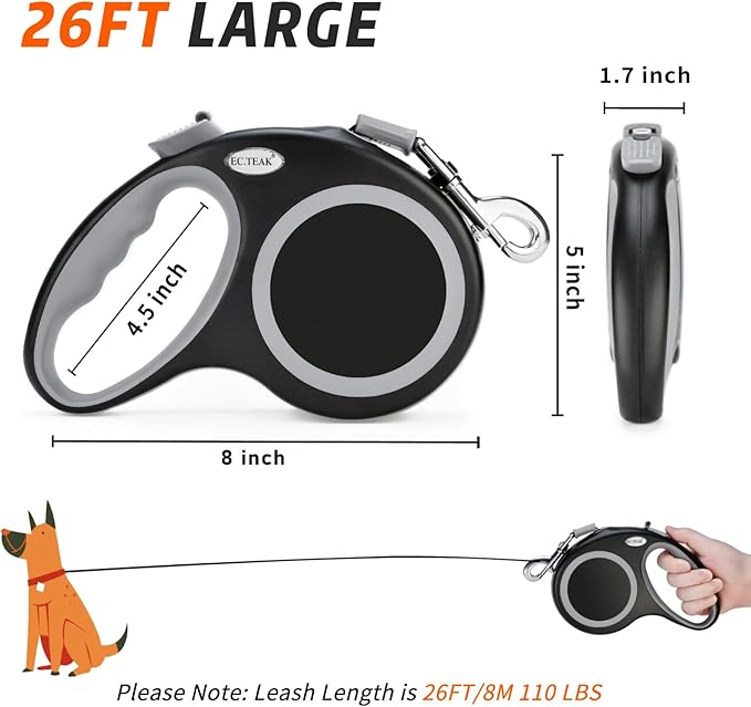 Retractable Dog Leash 26 FT 110lbs, Strong 26 FT(66-110