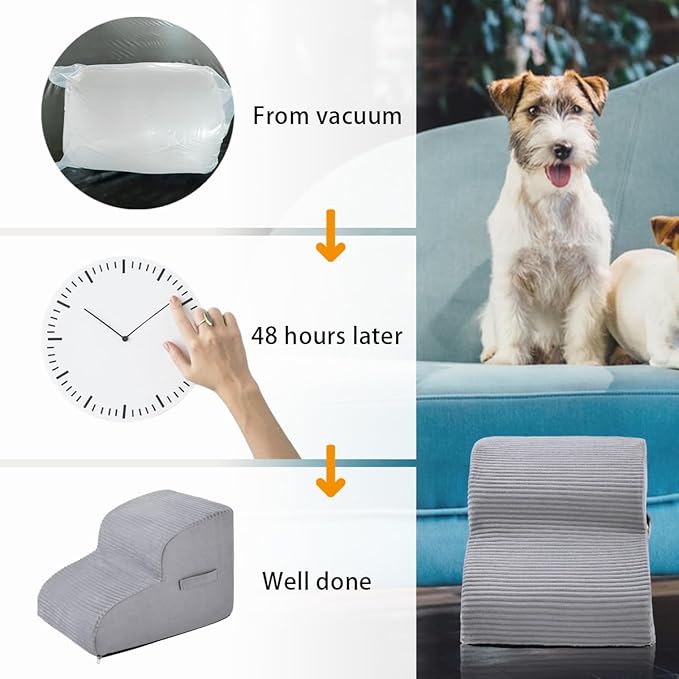 High Density Foam Dog Stairs Steps 13.7’’ Non-Slip 2-Tiers (Grey)