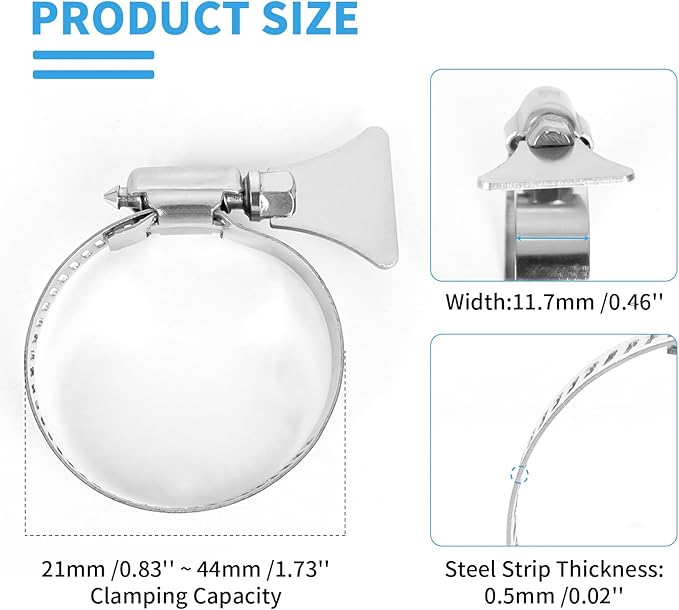 Pool Hose Clamps for 1 1/4" Above Ground Pool Hose 13/16"-1 3/4" (21-44mm) Pool 10 Pcs