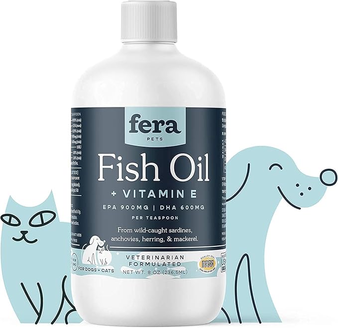 Fera Pets Fish Oil for Dogs & Cats – 8oz, 48 Servings – Vet Created - Liquid Fish Oil with Wild-Caught Fish - for Pet’s Skin, Immune & Brain Function