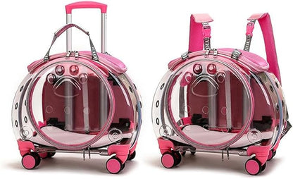 Available pet Trolley Box Full Transparent Dog Bag Large Capacity pet Backpack cat Bag Outside Trolley Box (Pink)