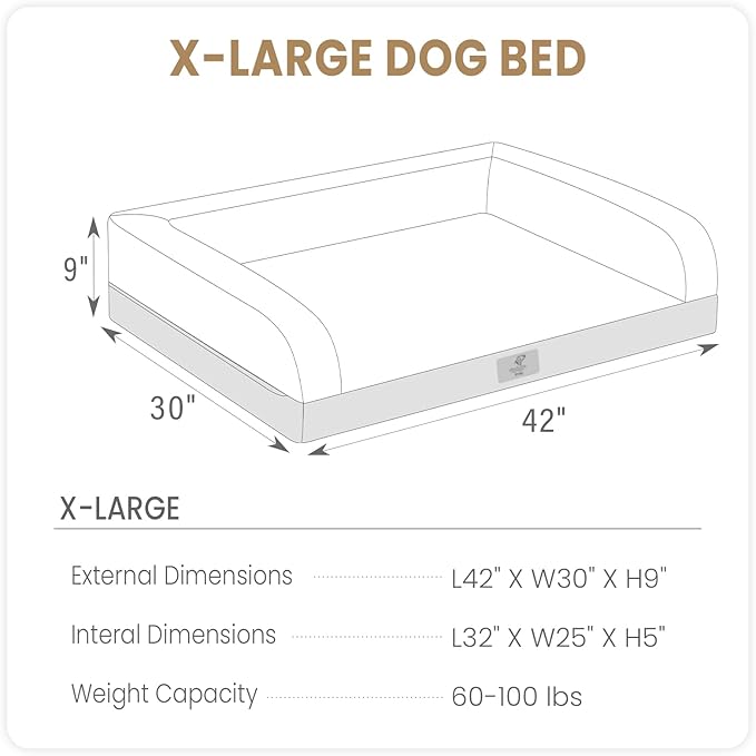 XL Dog Bed, Purple Dog Beds for Extra Large Dogs, Washable Dog Bed with Removale Bolsters, High Bolster Dog Bed with Nonslip Bottom, Extra Large Dog Bed up to 100 lbs