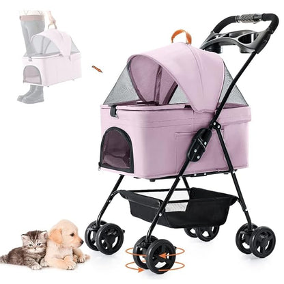 3 in 1 Pet Stroller for Small Dogs and Cats 4 Wheels