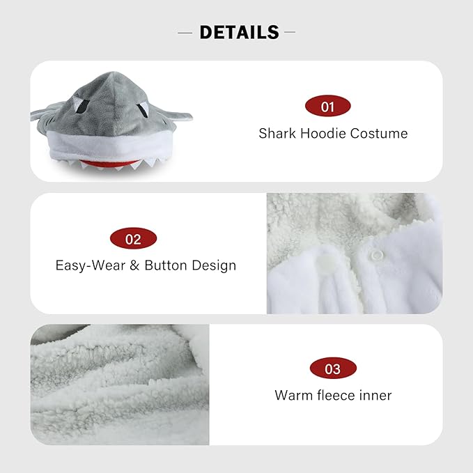 Dog Shark Costume - Doggy Halloween Costumes Winter Pet Hoodie Holiday Cospaly Pet Coat for Cats and Small Medium Pets (Grey, L)