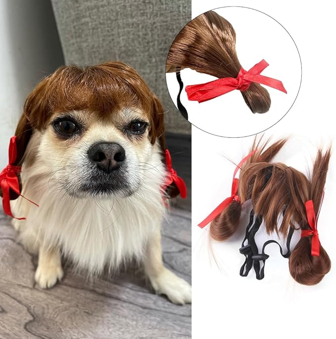 Dog Wig Pet Costumes, Cat Costume Synthetic Accessories Small Dog Headwear for Halloween Christmas Eve Festival Party Decor, Head Wear Apparel Toy (C)