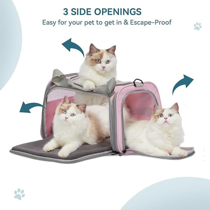 PETSFIT Cat Carrier, Pet Carrier Airline Approved, Cat Travel Carrier for Small and Medium Cats Under 12 Lbs, Soft Sided Kitten Carrier with Cozy Extendable Mat, Cat Carrier Bag, Pink