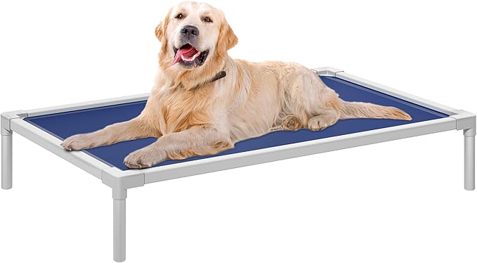 YITAHOME Cooling Elevated Dog Bed, Chew Proof Raised Pet Cot with Aluminum Frame, Breathable Textilene Mesh, Enclosed Edges, Non-Slip Feet, Durable Dog Bed for Indoors & Outdoors, Blue, 49 Inch