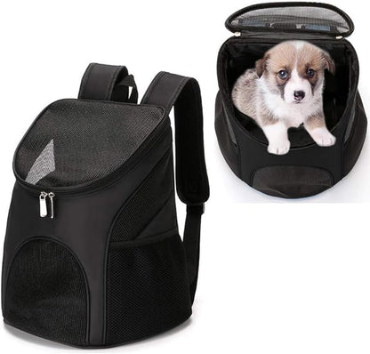 Dog Carrier Backpack Breathable for Small Pets/Cats/Puppies, Pet Carrier Bag with Mesh Ventilation, Safety Features and Cushion Back Support, for Traveling, Hiking, Camping, Walking & Outdoor, Black