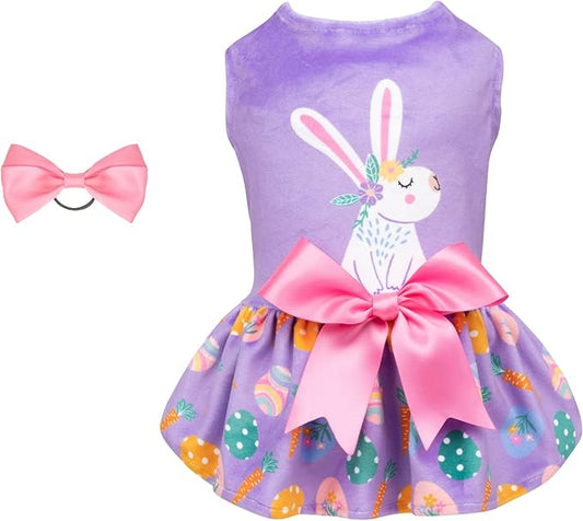 CuteBone White Rabbit Dog Easter Dress Velvet for Small Dogs Girl Eggs Skirt Puppy Purple Dresses Dog Clothes CVA19XS-D