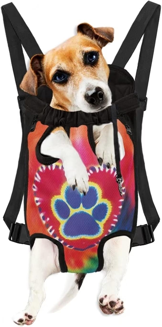 Colorful Paw Print Dog Cat Puppy Carrier Backpack,Durable Puppies Chest Holder Shoulder Sling Bag for Traveling Shopping Hiking,Hands-Free,L