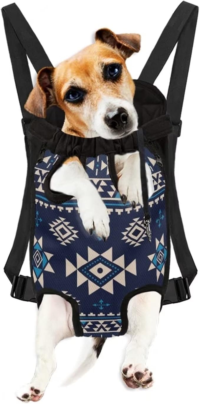 Blue Ethnic Tribal Design Pet Backpack for Dog Cat Sling Carrier,Durable Shoulder Bag from Small to Large,Cute Puppy Cat Holder for Travel Backpack with Adjustable Straps,L