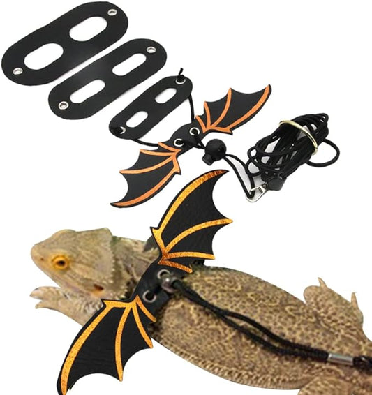 Adjustable Bearded Dragon Leash Harness,3 Size Pack Leather Wings Safty Walking Leash for Bearded Dragon Lizard Reptiles (Black)