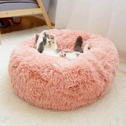 otoez Kitten Puppy Bed Extra Small XS Round Dog Cat Beds Anti Anxiety Plush Pet Calming Donut Bed with Non-Slip Waterproof Bottom (15.7", Pink)