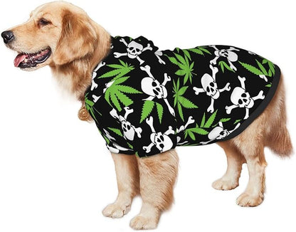 Skull Weed Leaf Dog Hoodies，Dog Clothes with Pocket