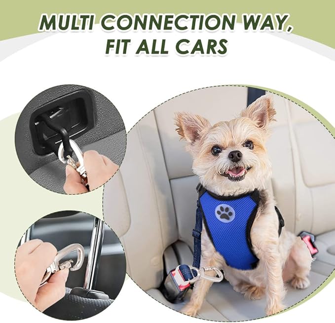 Lukovee Dog Seat Belt for Car, Adjustable Dog Car Harness for Large Medium Small Dogs, Soft Padded & Breathable Mesh Dog Seatbelt with Car Strap and Carabiner(Blue Double Clip,X-Small)