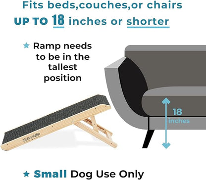 18" Tall Adjustable Pet Ramp - Small Dog Use Only - Wooden Folding Portable Dog & Cat Ramp Perfect for Couch or Bed with Non Slip Carpet Surface - 4 Levels Height Adjustable Up to 90Lbs