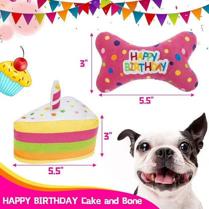 BINGPET Dog Birthday Bandana Set with Cake,Dog Birthday Cake and Balloon,Dog Birthday Party Supplies for Boys and Girls,Puppy Chew Toys Gift for Large and Extra Large Dogs Pets - Pink