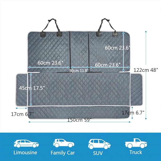 Grey Dog Car Seat Cover for Back Seat X-Large