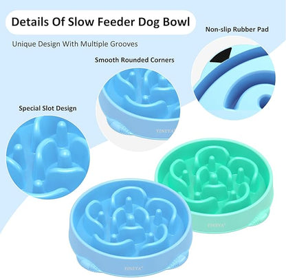 4 Cups Pet Food Bowls for Large Dogs, Slow Feeder Pet Bowls for Dogs, Anti-Slip Large Dog Bowl Slow Feeder, Large Dog Feeder to Slow Down Eating 2Pcs Light Blue&Green