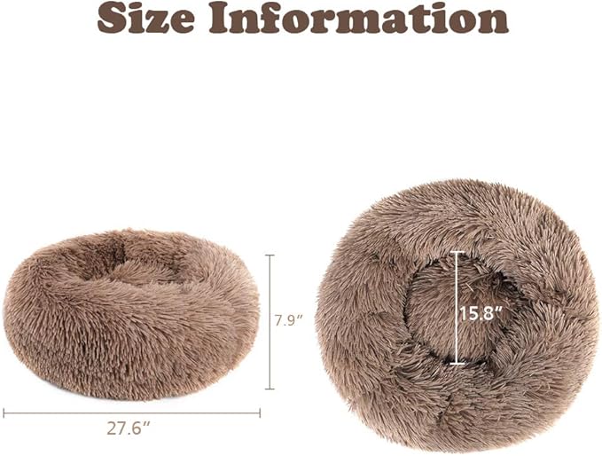 otoez Round Donut Dog Bed for Medium Dogs (27.6", Khaki)