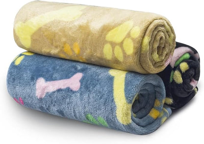 LeapSheep Pet Blankets for Dogs Cats - 3Pack Bone Pattern Super Soft Fluffy Dog Blankets for Small Medium Large Doggy Kitten (Coloful Bones, Small)