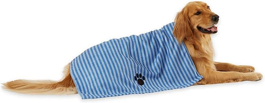 Bone Dry Pet Grooming Towel Collection Absorbent Microfiber X-Large, 41x23.5", Striped Blue