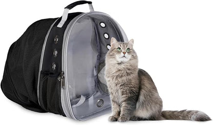 Cat Backpack Expandable - Cat Carrier Bubble Window, Ventilated Cat Backpack Carrier for Large Cats 20 lbs or Less, Pet Carrier Airline Approved for Hiking, Camping, Outdoors, Travel (Black)