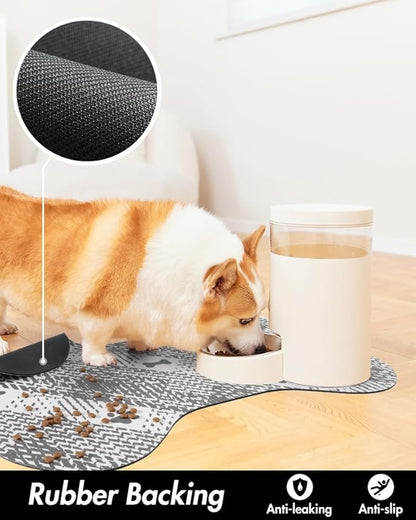 PADOOR- Dog Food Mat- Absorbent Pet Food Mat- Dog Bowl Mat Bone Shaped- Quick Dry Dog Feeding Mat 12"x19", Blackwhite