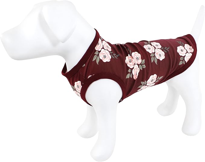 Luvable Friends Dog Pet Dog and Cats Cotton T-Shirts 2pk, Hearts Burgundy Floral, X-Small