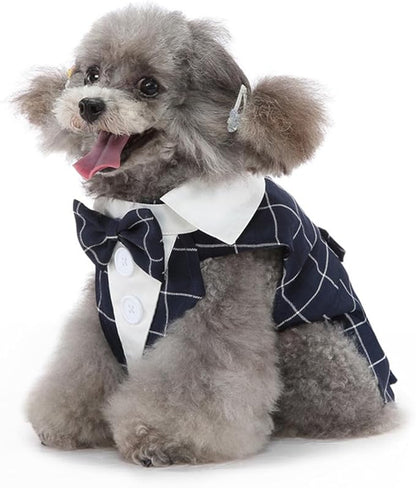 Puppy Tuxedo with Detachable Bowtie Prom Wedding Formal Wear Prince Costume for Small Dog (X-Large, Blue Plaid)