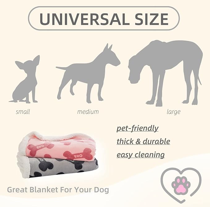 Dog Blankets 6 Pack Flannel Fleece Sherpa Puppy Throw Blankets Bulk 30x43 Inch Warm Sleeping Ultra Soft Bone Printed Plush Fluffy Paw Mat for Pet Couch Bed, Grey and Pink